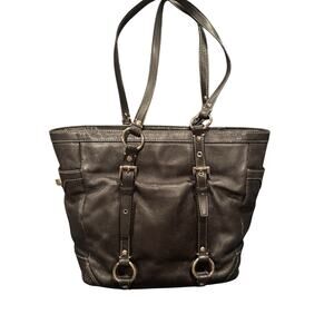 Coach Leatherware Black Leather Tote Shoulder Bag Silver Hardware